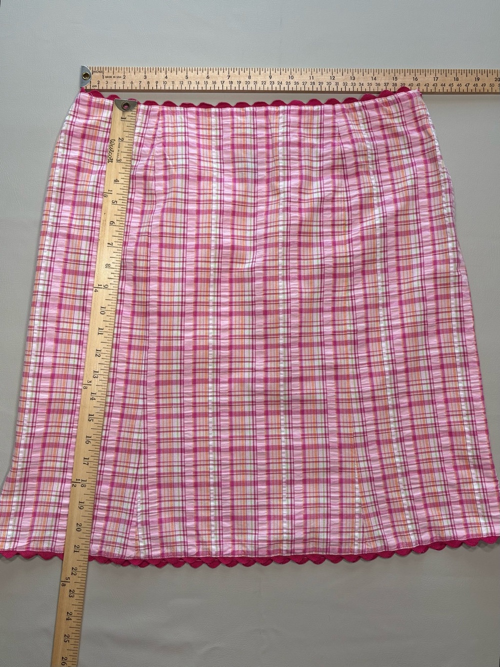 Willi Smith Pink Plaid Skirt with Scalloped Hem - Picture 7 of 9